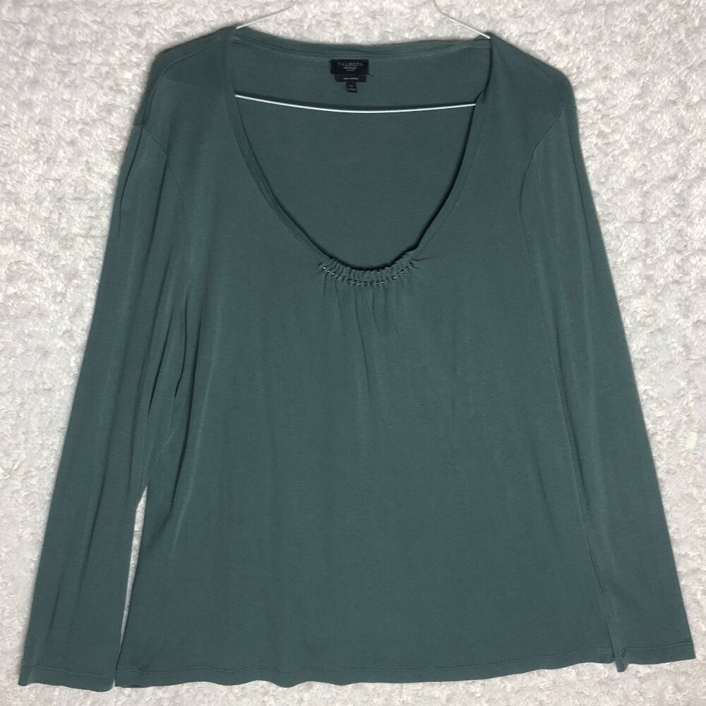 Talbots Slouch V-Neck Khaki Green Long Steeve Blouse Size 1X‎